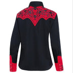 Women's Black Western Blouse Dolly - Red Yoke Embroidered Cowgirl Shirt