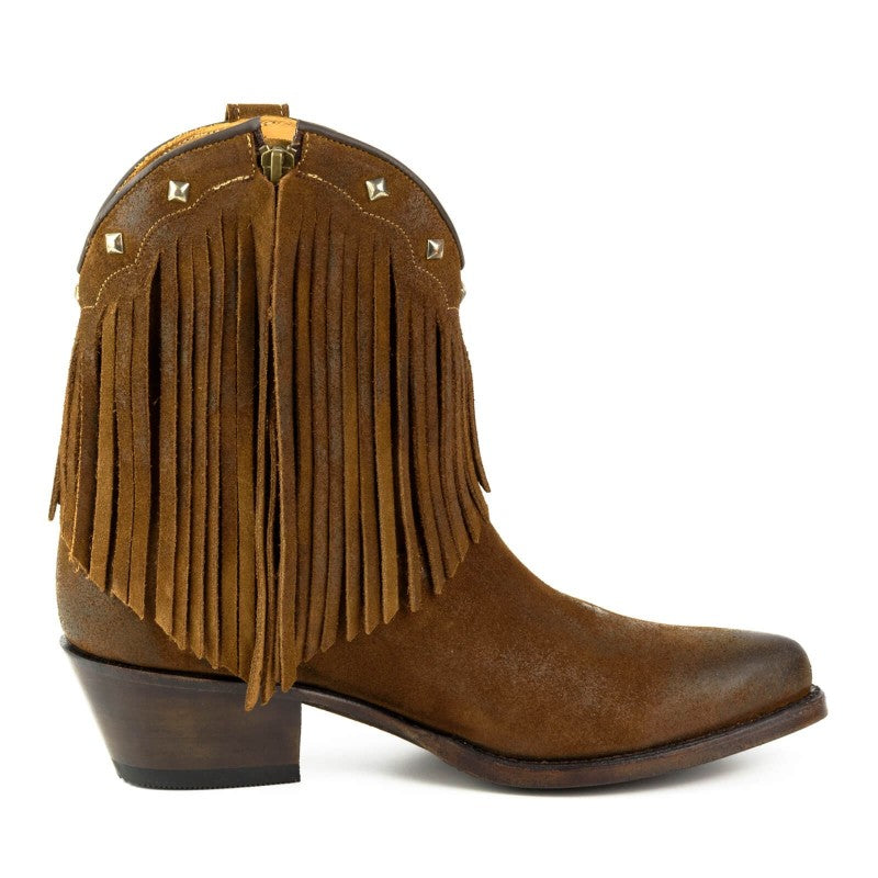Women's Brown Leather Fringe Boots - Handcrafted Western Cowboy Boots with Goodyear Welt