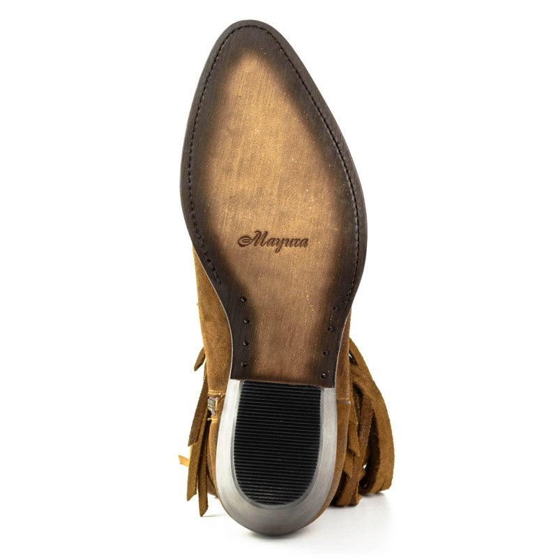 Women's Brown Leather Fringe Boots - Handcrafted Western Cowboy Boots with Goodyear Welt