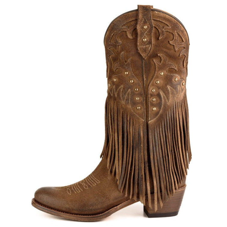 Women's Brown Suede Fringe Boots - Handcrafted Western Cowboy Boots 2475