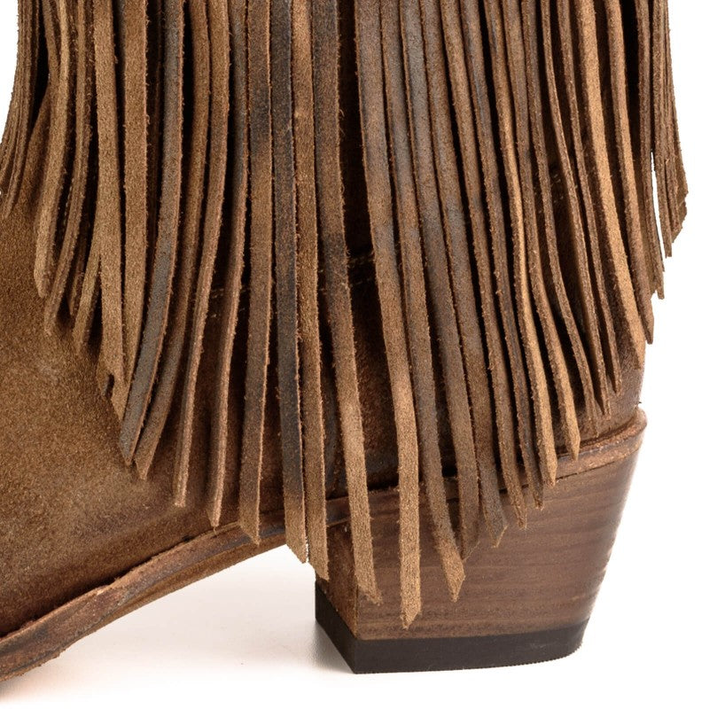 Women's Brown Suede Fringe Boots - Handcrafted Western Cowboy Boots 2475