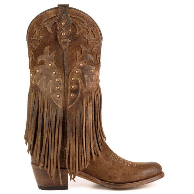 Women's Brown Suede Fringe Boots - Handcrafted Western Cowboy Boots 2475