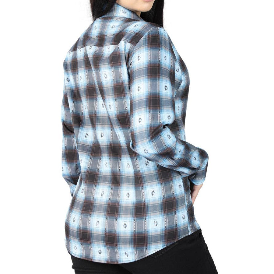 Women's Casual Long Sleeve Western Shirt West Girl - Black & Beige Plaid