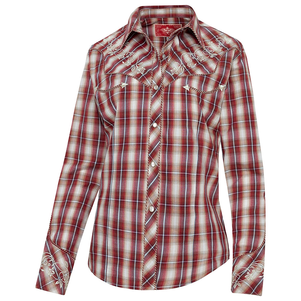 Women's Checked Western Blouse Tammy - Embroidered Cotton Cowgirl Shirt