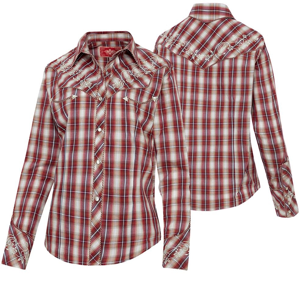 Women's Checked Western Blouse Tammy - Embroidered Cotton Cowgirl Shirt