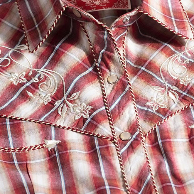 Women's Checked Western Blouse Tammy - Embroidered Cotton Cowgirl Shirt