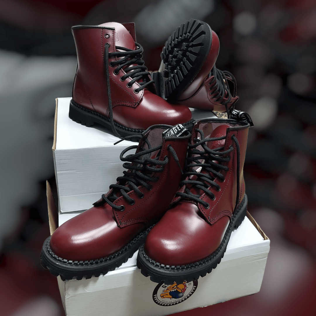 Women's Cherry Red Leather Ankle Boots - Cedric CS 8-Eye Lace-Up Boots