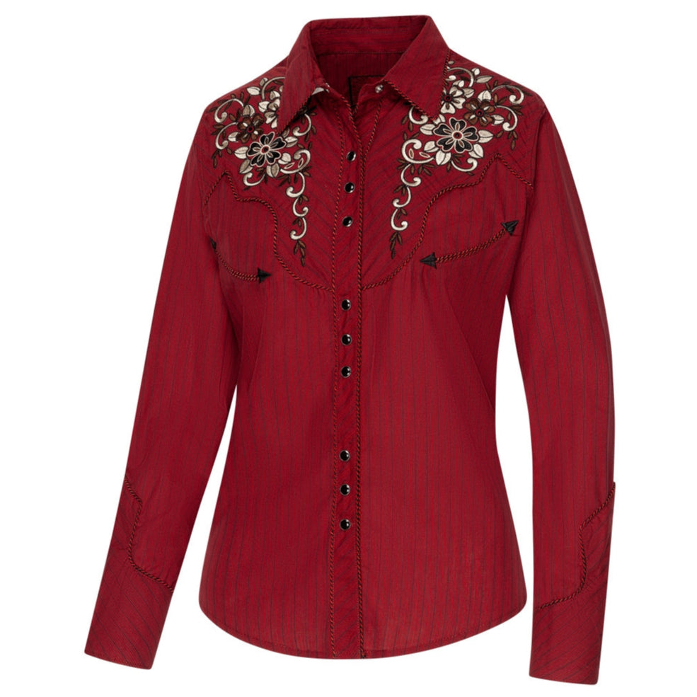 Women's Embroidered Western Blouse Catherine - Floral Rhinestone Cowgirl Shirt