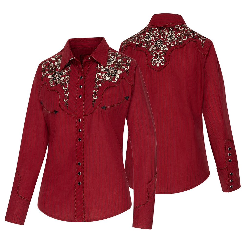 Women's Embroidered Western Blouse Catherine - Floral Rhinestone Cowgirl Shirt