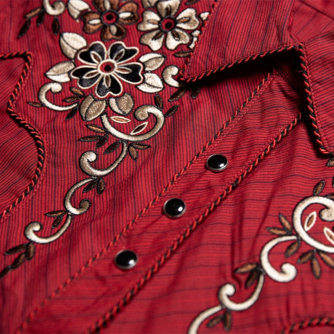 Women's Embroidered Western Blouse Catherine - Floral Rhinestone Cowgirl Shirt