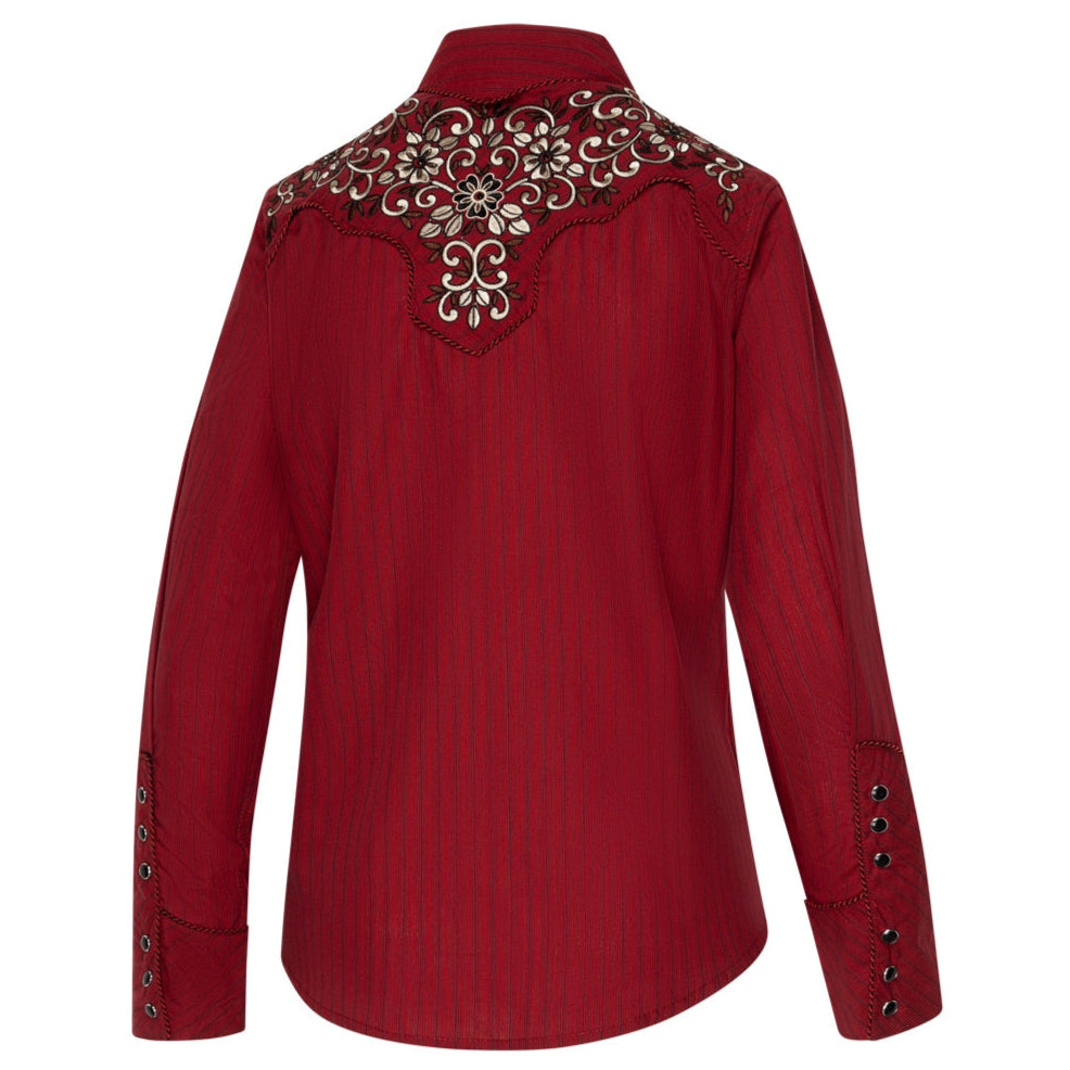 Women's Embroidered Western Blouse Catherine - Floral Rhinestone Cowgirl Shirt
