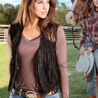 Women's Fringe Western Vest - Genuine Cowhide Leather Suede Vest with Lining