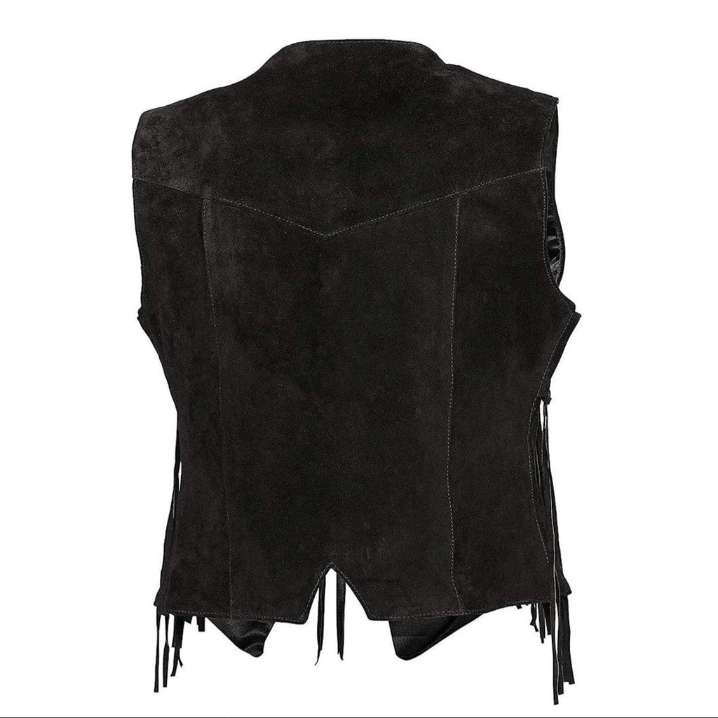 Women's Fringe Western Vest - Genuine Cowhide Leather Suede Vest with Lining