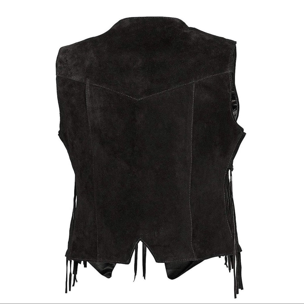 Women's Fringe Western Vest - Genuine Cowhide Leather Suede Vest with Lining