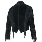 Women's Military Fringe Leather Jacket - Brianna Black Cowhide Jacket with Conchos