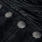 Women's Military Fringe Leather Jacket - Brianna Black Cowhide Jacket with Conchos