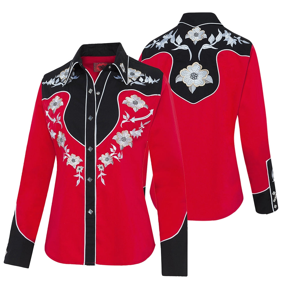 Women's Red Western Blouse Lynn - Embroidered Cowgirl Shirt