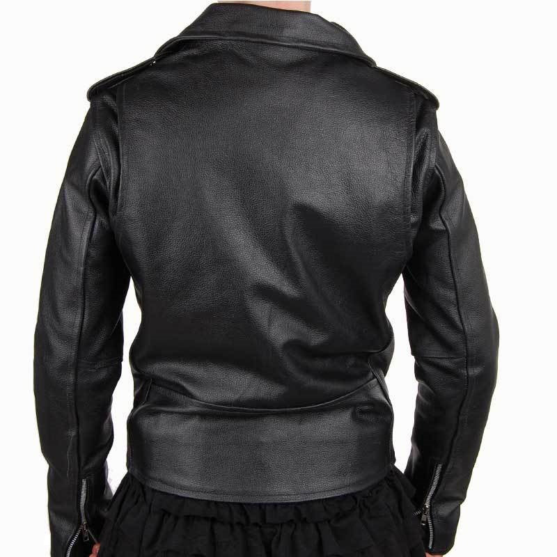 Women's Rockabilly Leather Jacket - Rockabella Black Biker Jacket with Red Lining