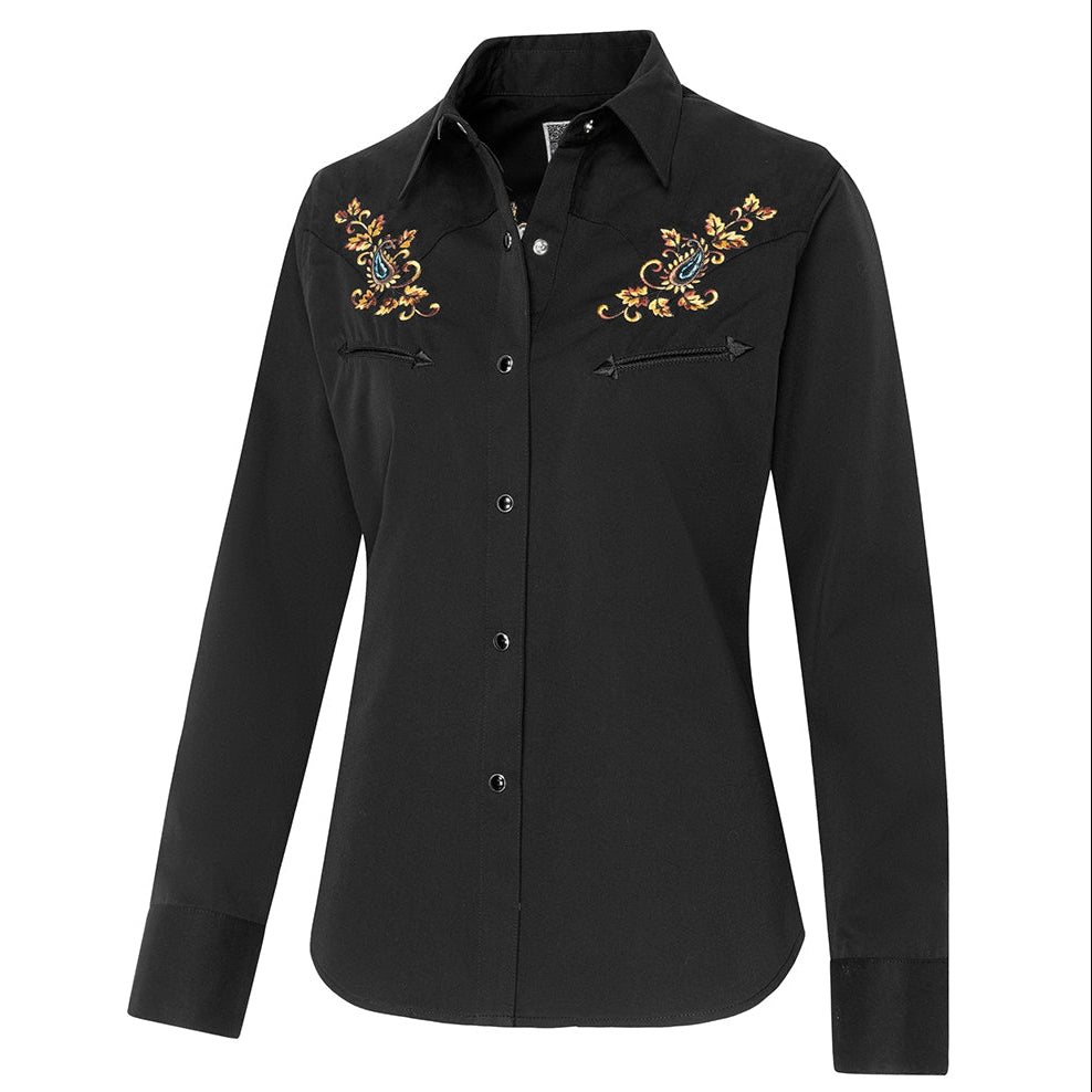Women's Western Blouse Cara - Suede-Look Yoke with Embroidered Snap Buttons