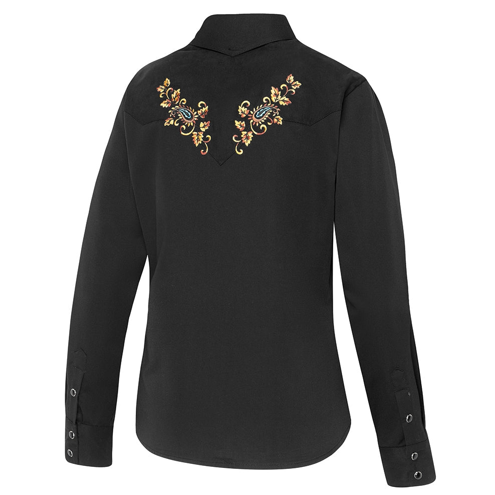 Women's Western Blouse Cara - Suede-Look Yoke with Embroidered Snap Buttons