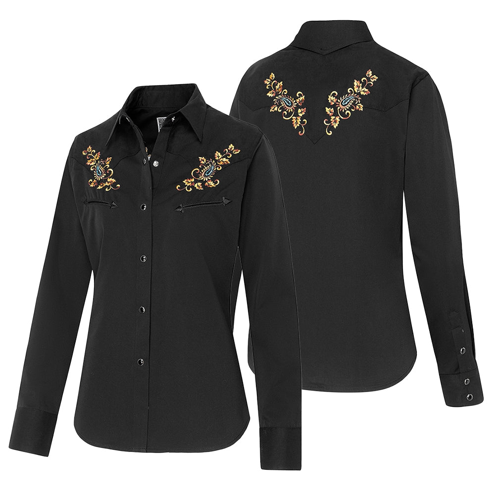 Women's Western Blouse Cara - Suede-Look Yoke with Embroidered Snap Buttons