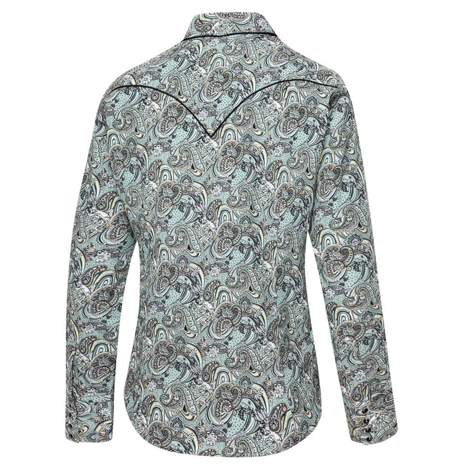 Women's Western Blouse Willow - Paisley Gray & Blue Cowgirl Shirt