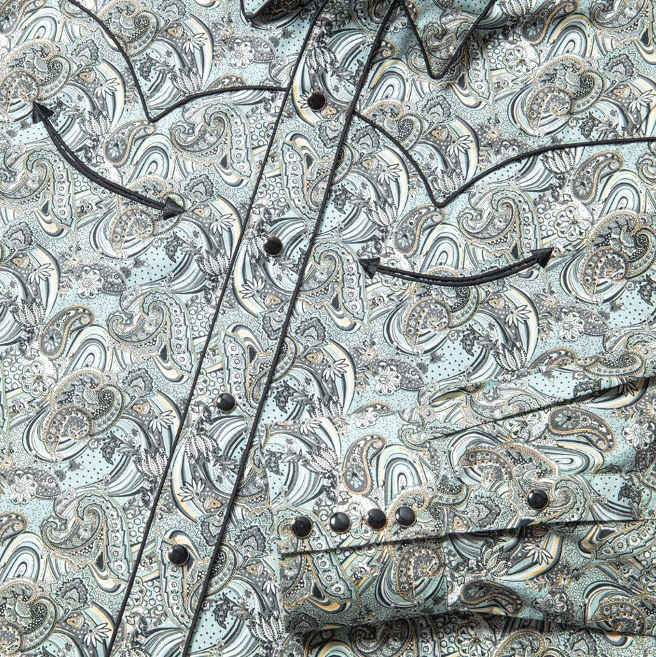 Women's Western Blouse Willow - Paisley Gray & Blue Cowgirl Shirt