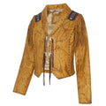Women's Western Fringe Leather Jacket - Azteca Beaded Cowhide Jacket with Lacing