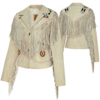 Women's Western Fringe Leather Jacket - Kiana Beaded Cowhide Jacket