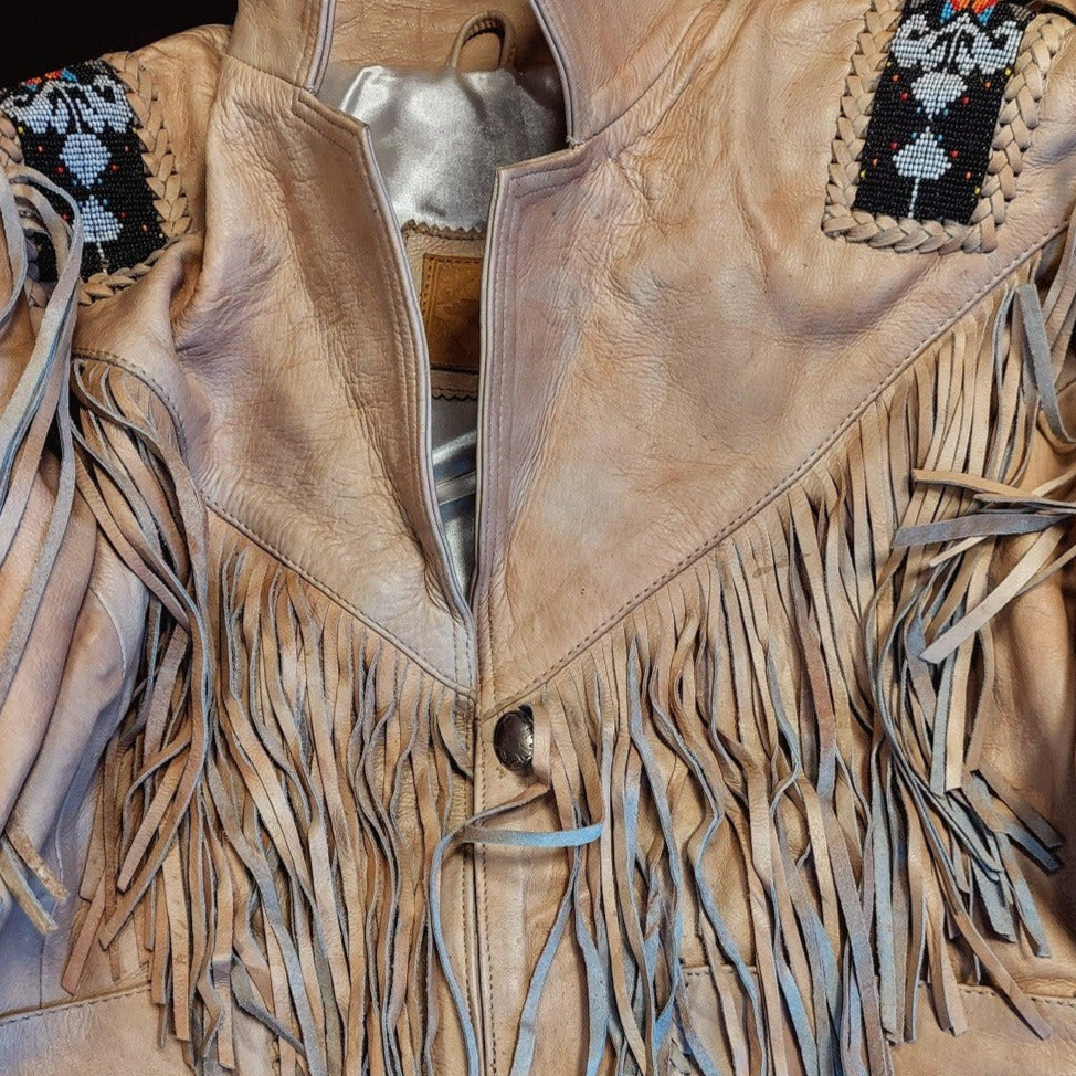 Women's Western Fringe Leather Jacket - Kiana Beaded Cowhide Jacket