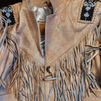 Women's Western Fringe Leather Jacket - Kiana Beaded Cowhide Jacket