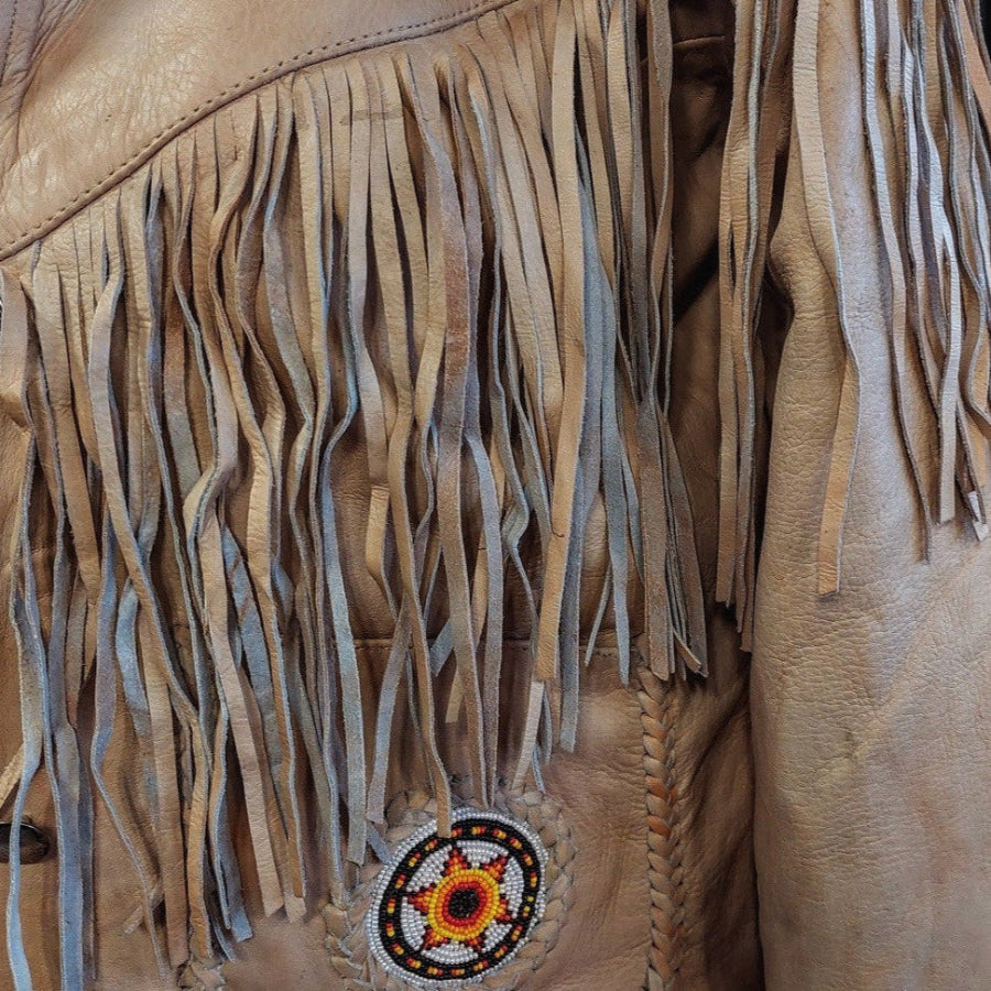 Women's Western Fringe Leather Jacket - Kiana Beaded Cowhide Jacket