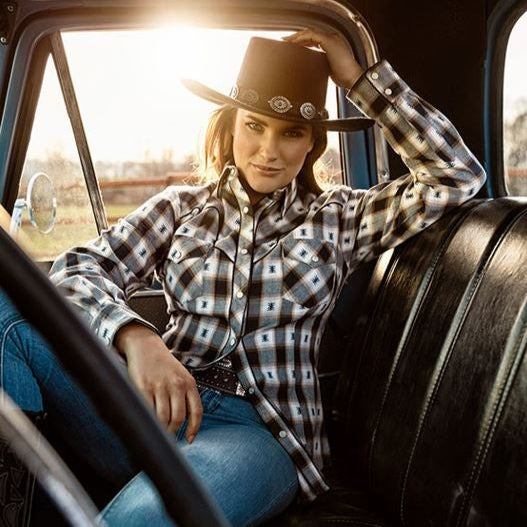 Women's Western Plaid Shirt Cassidy - Muted Tone Cowgirl Blouse