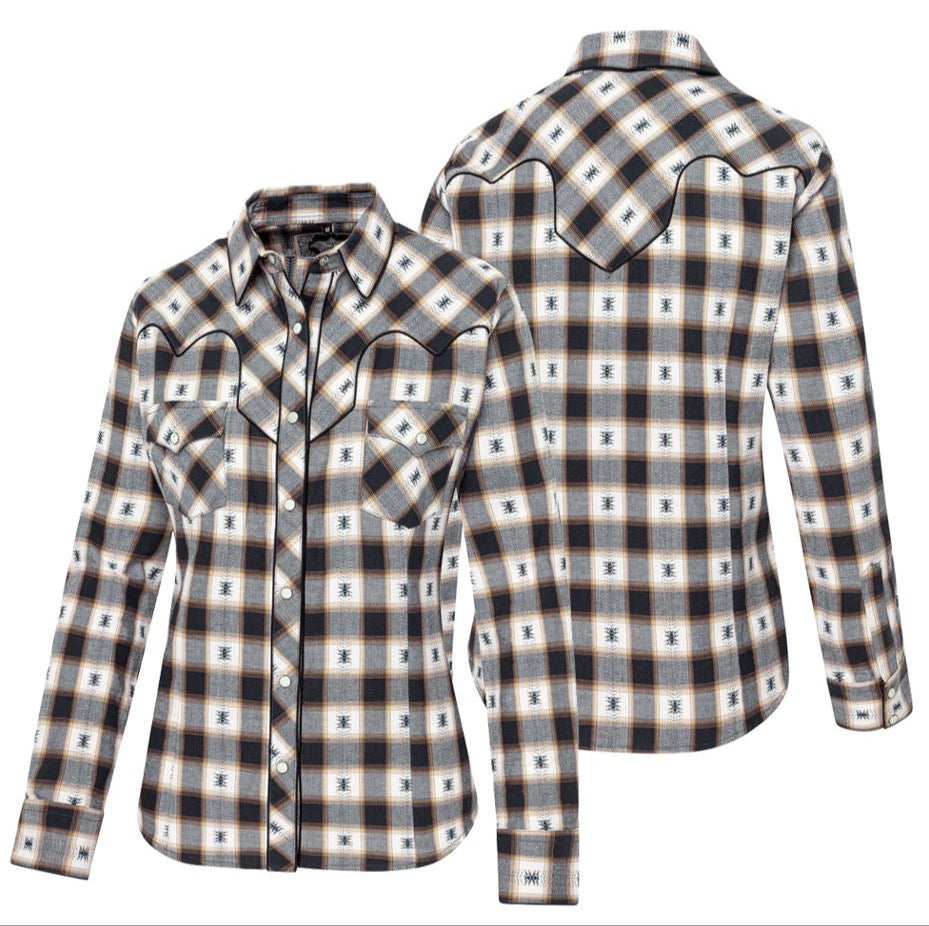 Women's Western Plaid Shirt Cassidy - Muted Tone Cowgirl Blouse