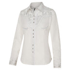 Women's White Western Blouse Hailey - Embroidered Rhinestones Cowgirl Shirt