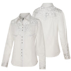 Women's White Western Blouse Hailey - Embroidered Rhinestones Cowgirl Shirt