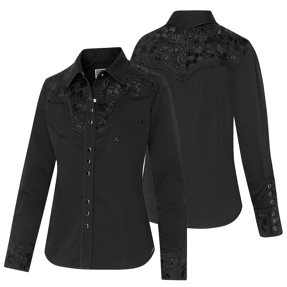 Women's black Western Blouse Riley - Embroidered Rhinestone Cowgirl Shirt