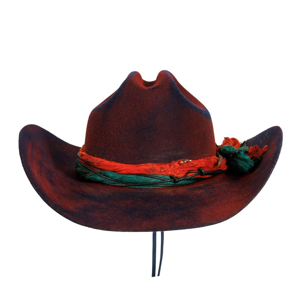 Wool Felt Distressed Hat Skylar - Cattleman Western Hat with Feather