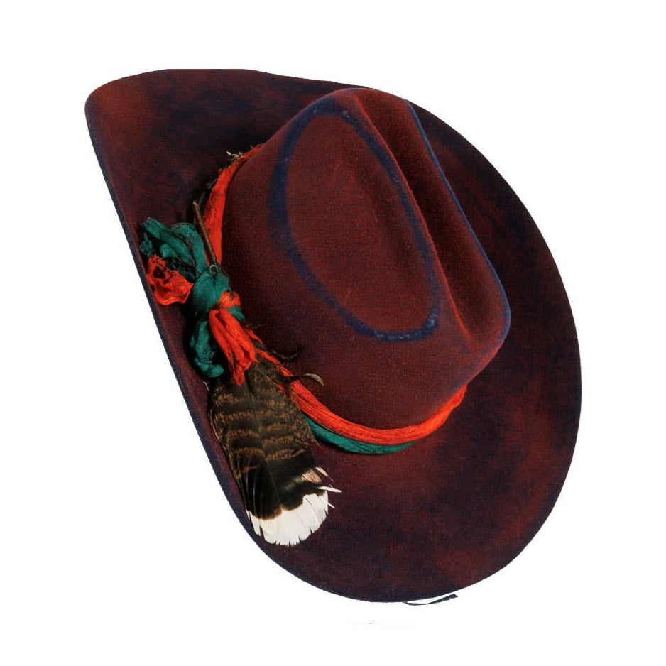 Wool Felt Distressed Hat Skylar - Cattleman Western Hat with Feather