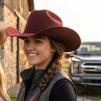 Wool Felt Western Cowboy Hat - Wyoming Burgundy with Rhinestone Buckle