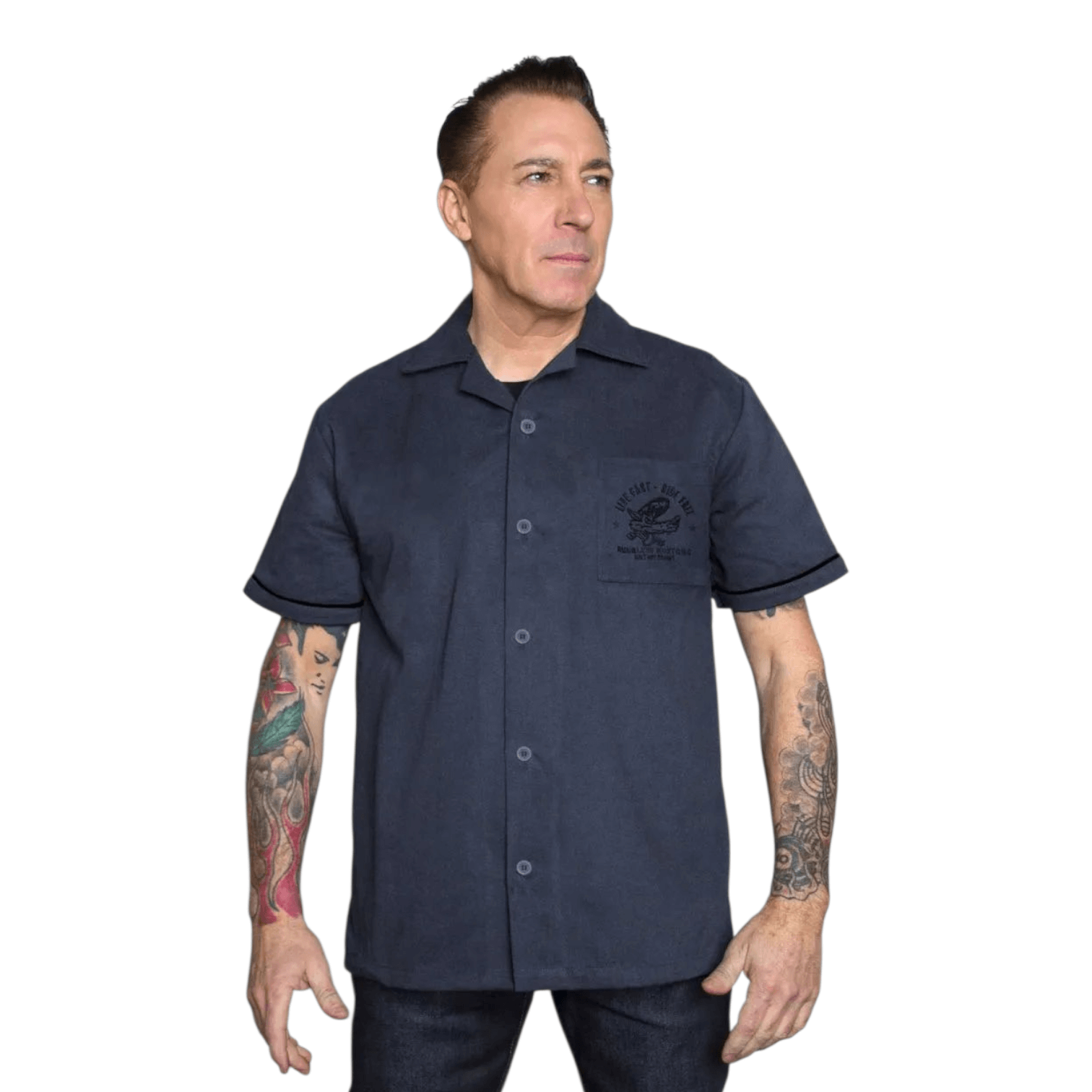 Worker Shirt Live Fast Ride Free - Embroidered Rockabilly Lounge Shirt