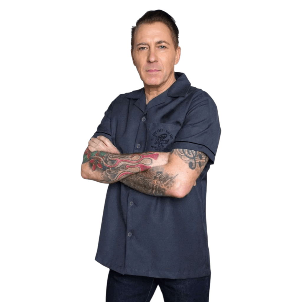 Worker Shirt Live Fast Ride Free - Embroidered Rockabilly Lounge Shirt