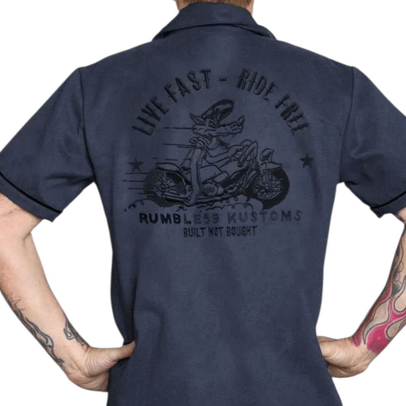 Worker Shirt Live Fast Ride Free - Embroidered Rockabilly Lounge Shirt