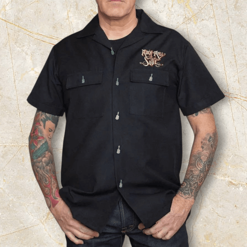 Black Rock 'n' Roll Work Shirt - Embroidered with Guitar Buttons