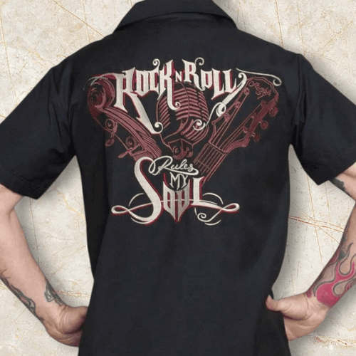 Black Rock 'n' Roll Work Shirt - Embroidered with Guitar Buttons