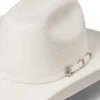 White Wool Felt Western Cowboy Hat - Wyoming Silverbelly with Rhinestone Buckle