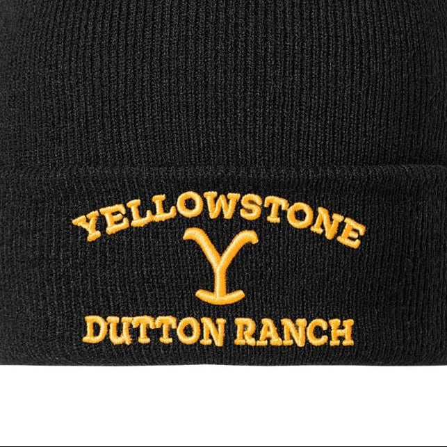 Yellowstone Dutton Ranch Beanie - Black Knit Hat with Yellow Embroidery