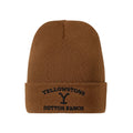 Yellowstone Dutton Ranch Beanie - Brown Knit Hat with Yellow Embroidery