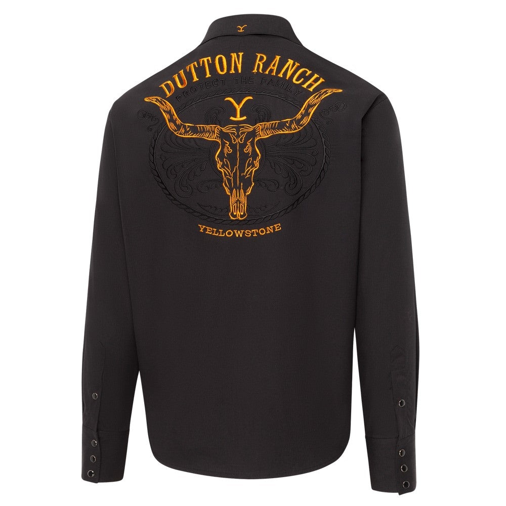 Yellowstone Men's Western Shirt Protect the Family - Premium Embroidered Dutton Ranch Shirt