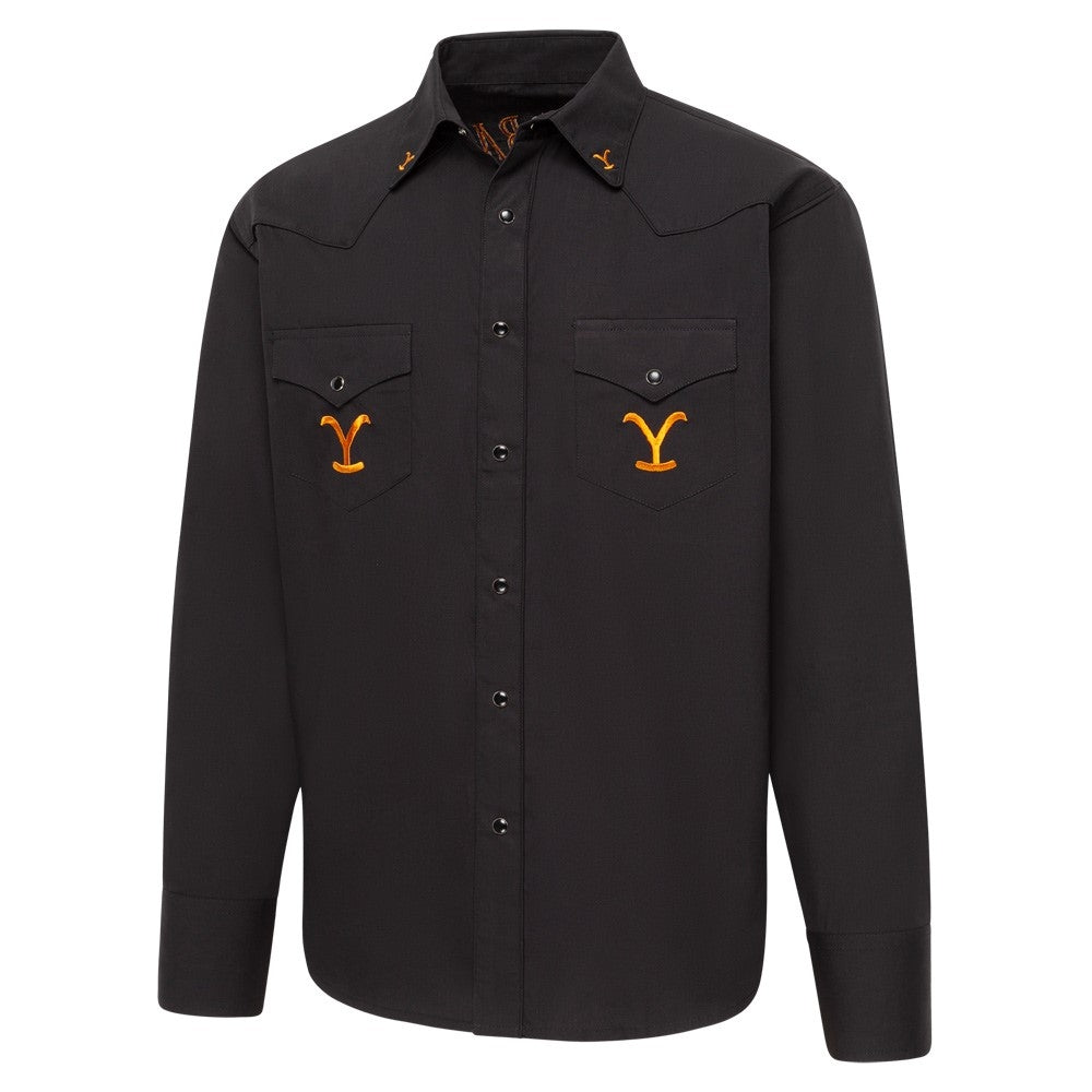 Yellowstone Men's Western Shirt Protect the Family - Premium Embroidered Dutton Ranch Shirt